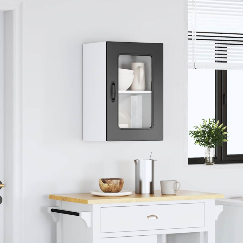 Küchen-Hängeschrank mit Glastür Kalmar Schwarz Holzwerkstoff