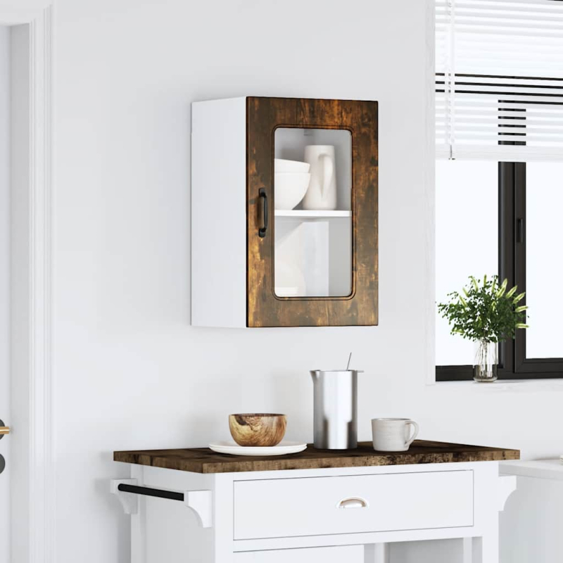 Küchen-Hängeschrank mit Glastür Kalmar Räuchereiche Holzwerkstoff