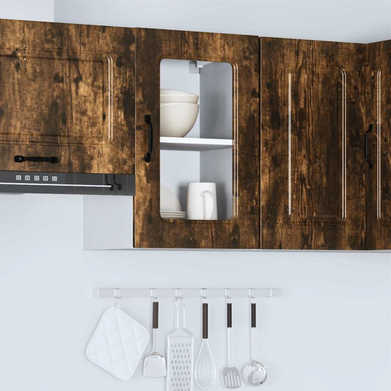 Küchen-Hängeschrank mit Glastür Kalmar Räuchereiche Holzwerkstoff