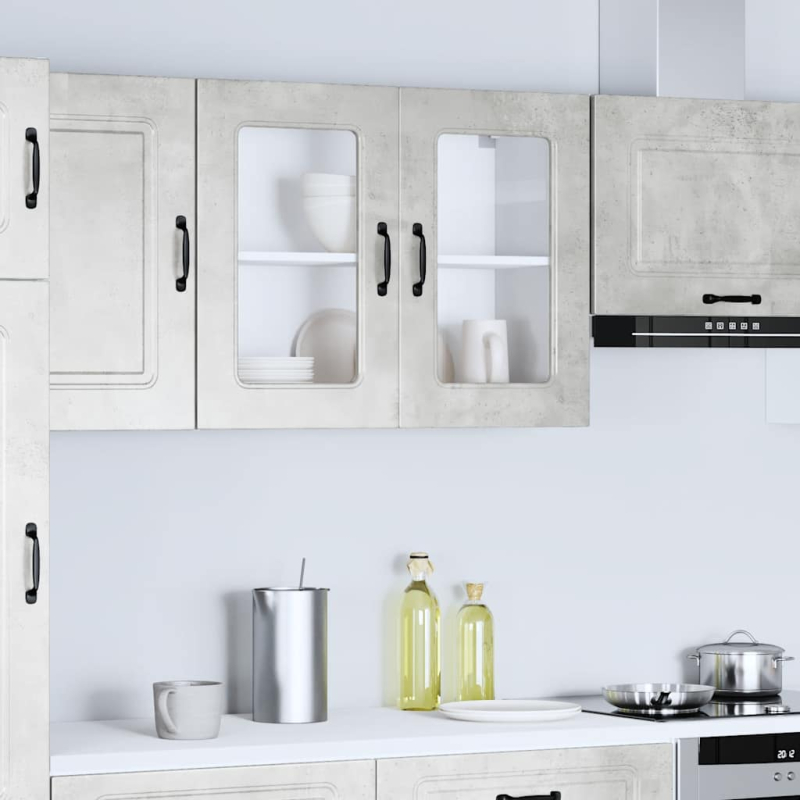 Küchen-Hängeschrank mit Glastür Kalmar Betongrau Holzwerkstoff