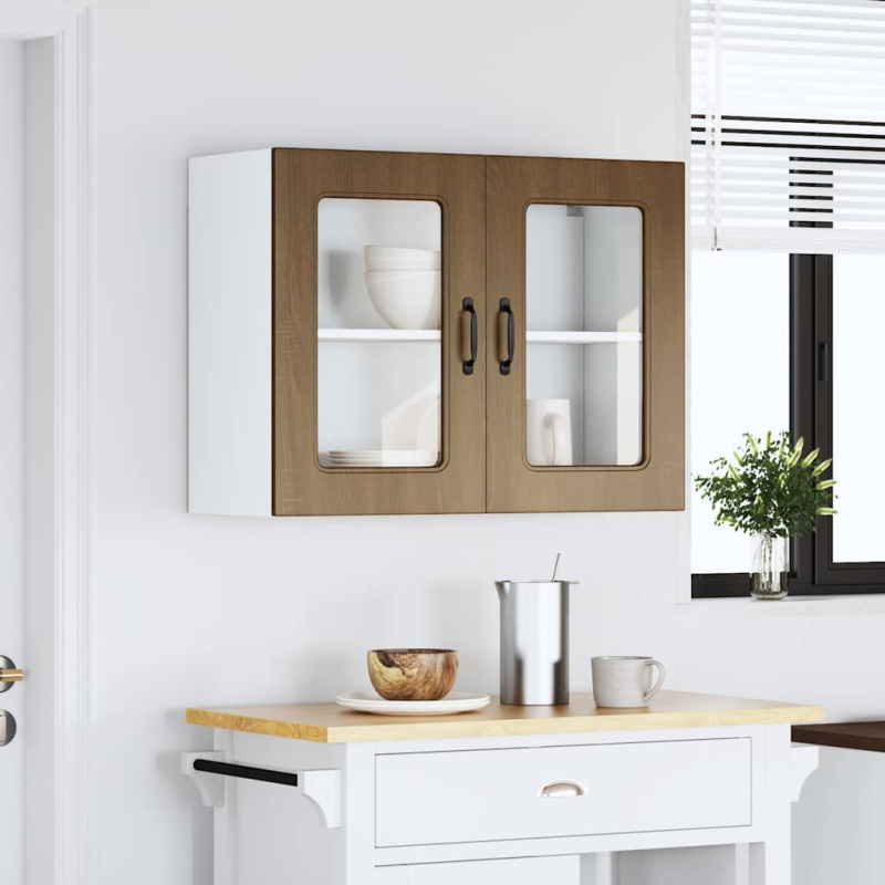 Küchen-Hängeschrank mit Glastür Kalmar Braun Eichen-Optik