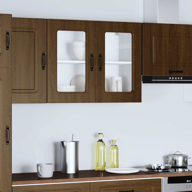 Küchen-Hängeschrank mit Glastür Kalmar Braun Eichen-Optik