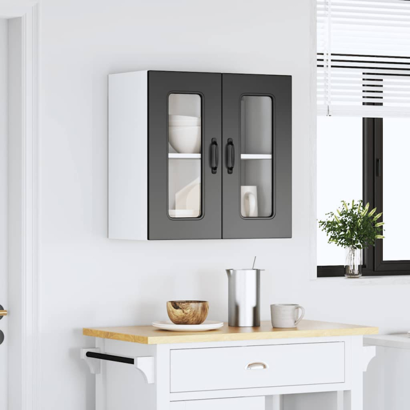 Küchen-Hängeschrank mit Glastür Kalmar Schwarz Holzwerkstoff