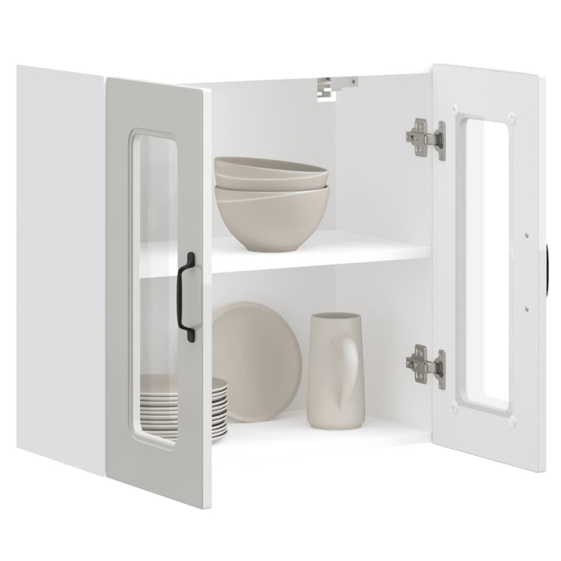 Küchen-Hängeschrank mit Glastür Kalmar Hochglanz-Weiß Holzwerkstoff