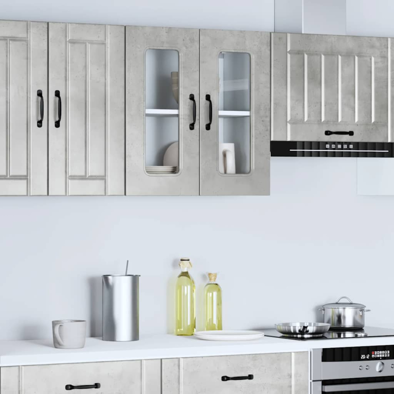 Küchen-Hängeschrank mit Glastür Kalmar Betongrau Holzwerkstoff