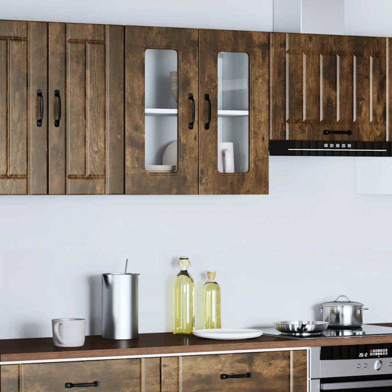 Küchen-Hängeschrank mit Glastür Kalmar Räuchereiche Holzwerkstoff