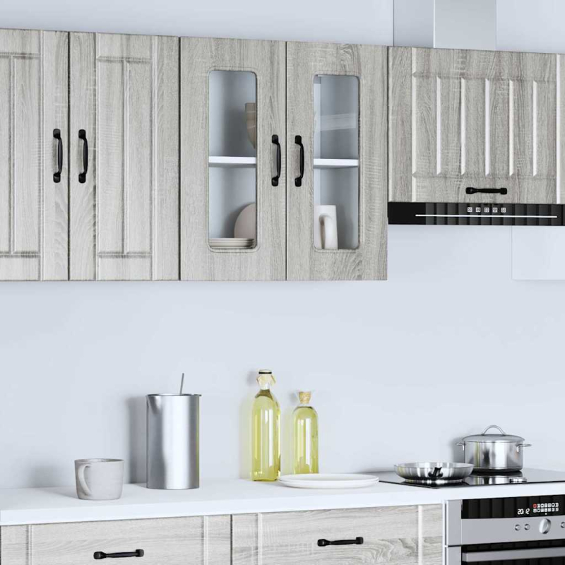 Küchen-Hängeschrank mit Glastür Kalmar Grau Sonoma Holzwerkstoff