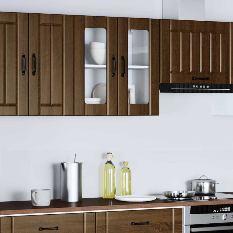 Küchen-Hängeschrank mit Glastür Lucca Braun Eichen-Optik