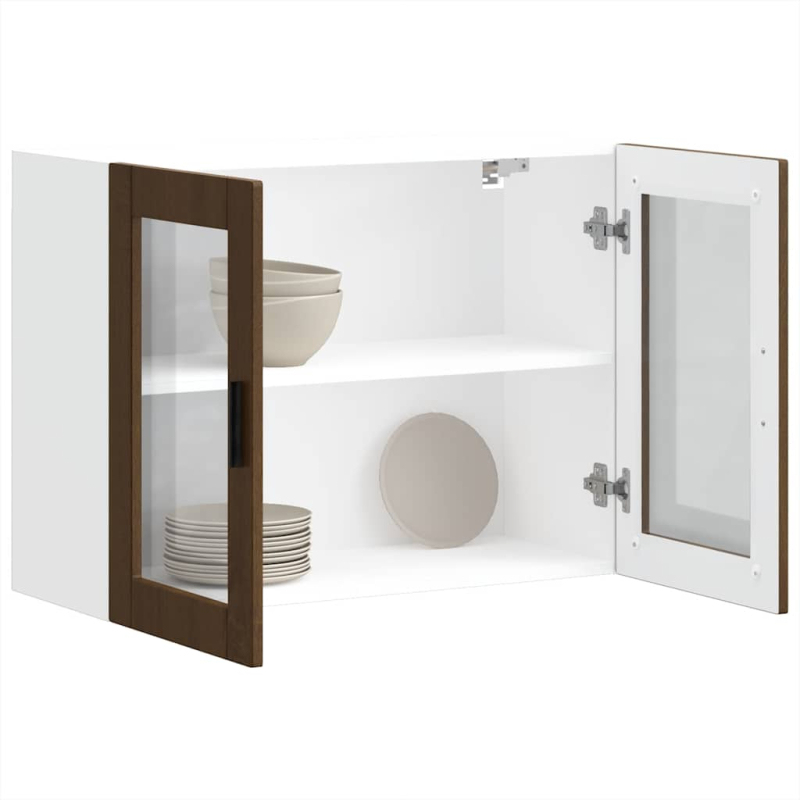 Küchen-Hängeschrank mit Glastür Porto Braun Eichen-Optik
