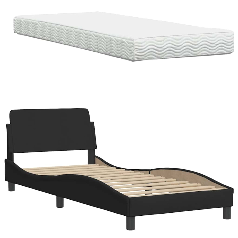 Bett mit Matratze Schwarz 90x200 cm Stoff