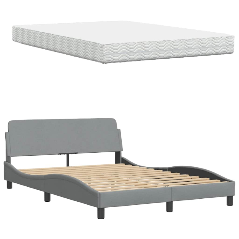 Bett mit Matratze Hellgrau 140x190 cm Stoff