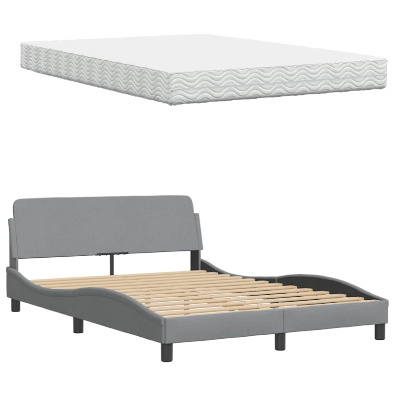 Bett mit Matratze Hellgrau 140x200 cm Stoff