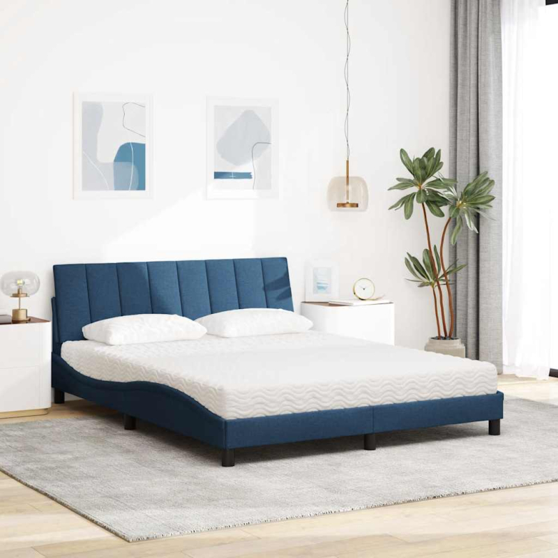 Bett mit Matratze Blau 160x200 cm Stoff