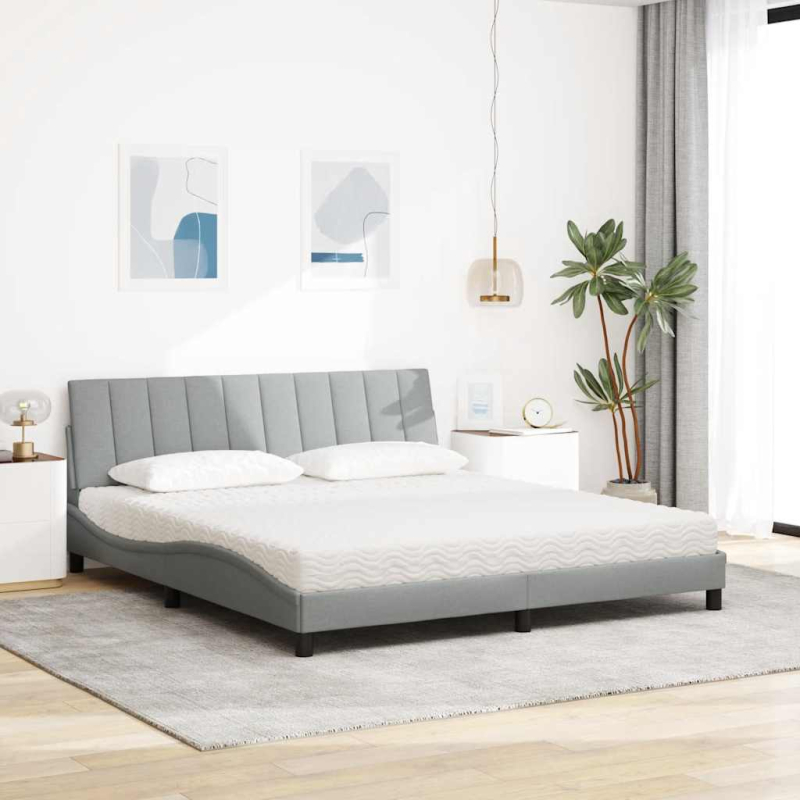 Bett mit Matratze Hellgrau 180x200 cm Stoff