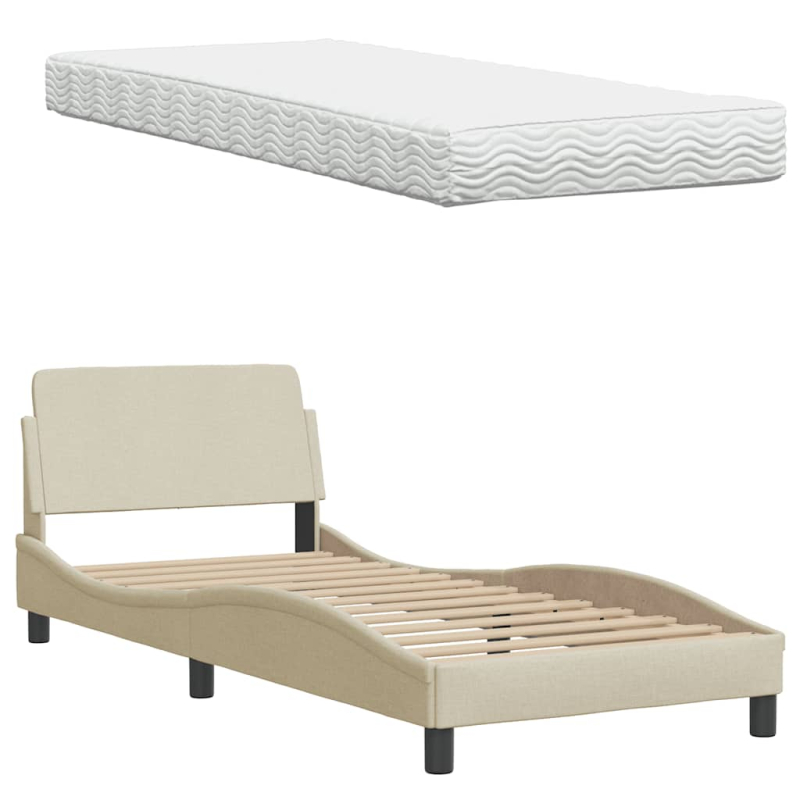 Bett mit Matratze Creme 80x200 cm Stoff