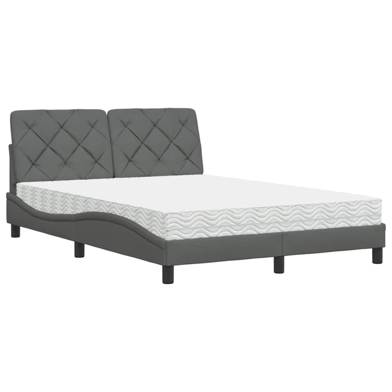 Bett mit Matratze Dunkelgrau 140x190 cm Stoff