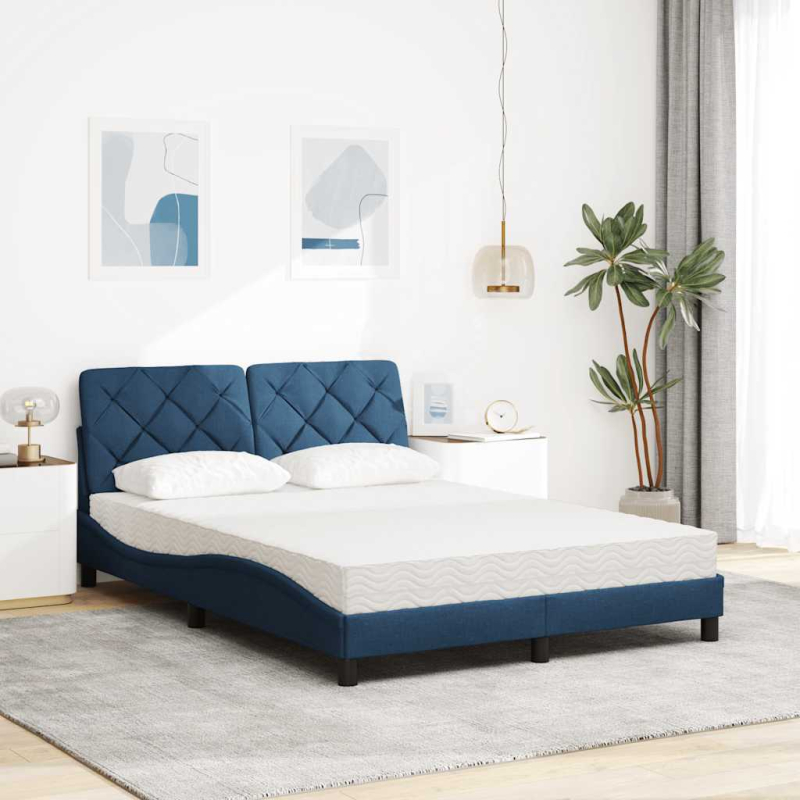 Bett mit Matratze Blau 140x190 cm Stoff