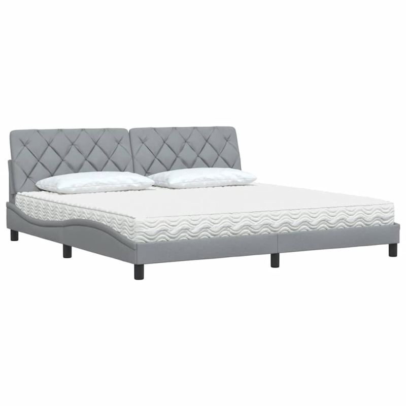 Bett mit Matratze Hellgrau 200x200 cm Stoff