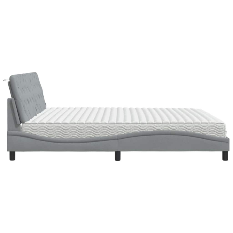Bett mit Matratze Hellgrau 200x200 cm Stoff
