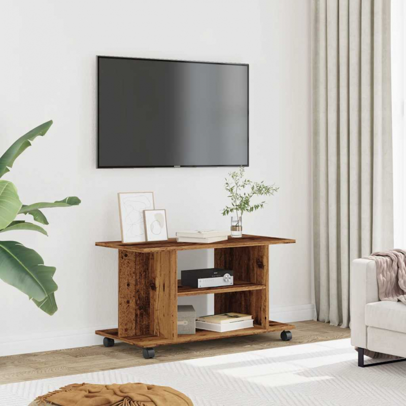 TV-Regal mit Rollen Altholz-Optik 80x40x45 cm Holzwerkstoff