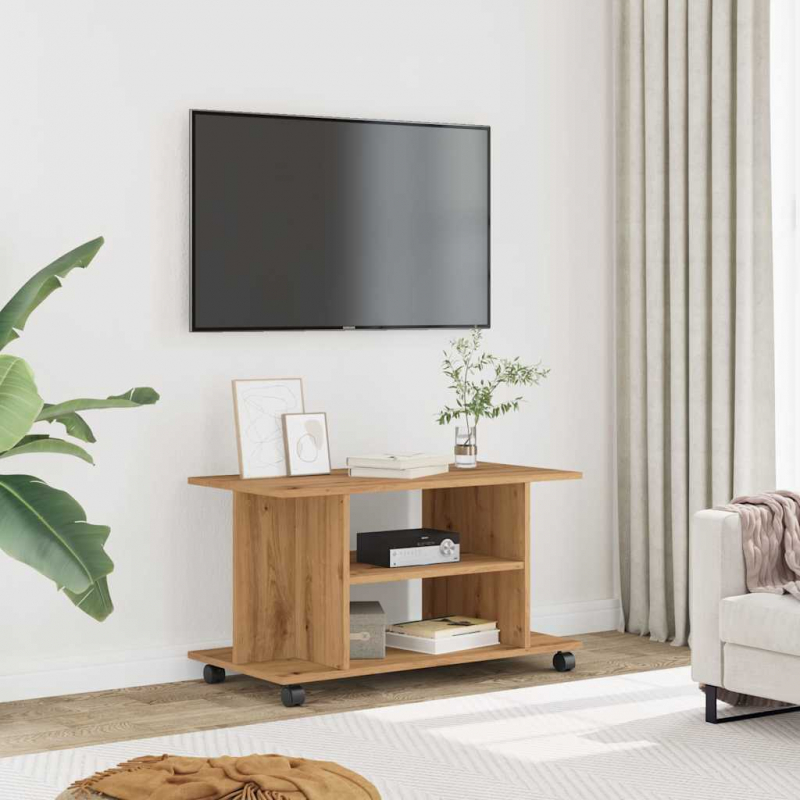 TV-Regal mit Rollen Artisan-Eiche 80x40x45 cm Holzwerkstoff