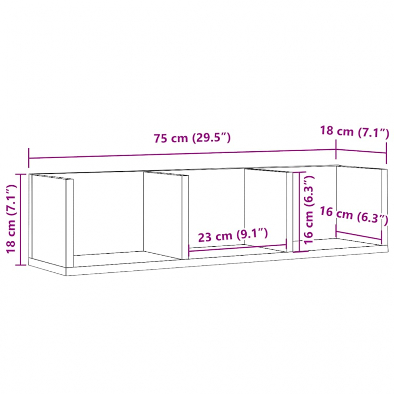 CD-Wandregal Artisan-Eiche 75x18x18 cm Holzwerkstoff