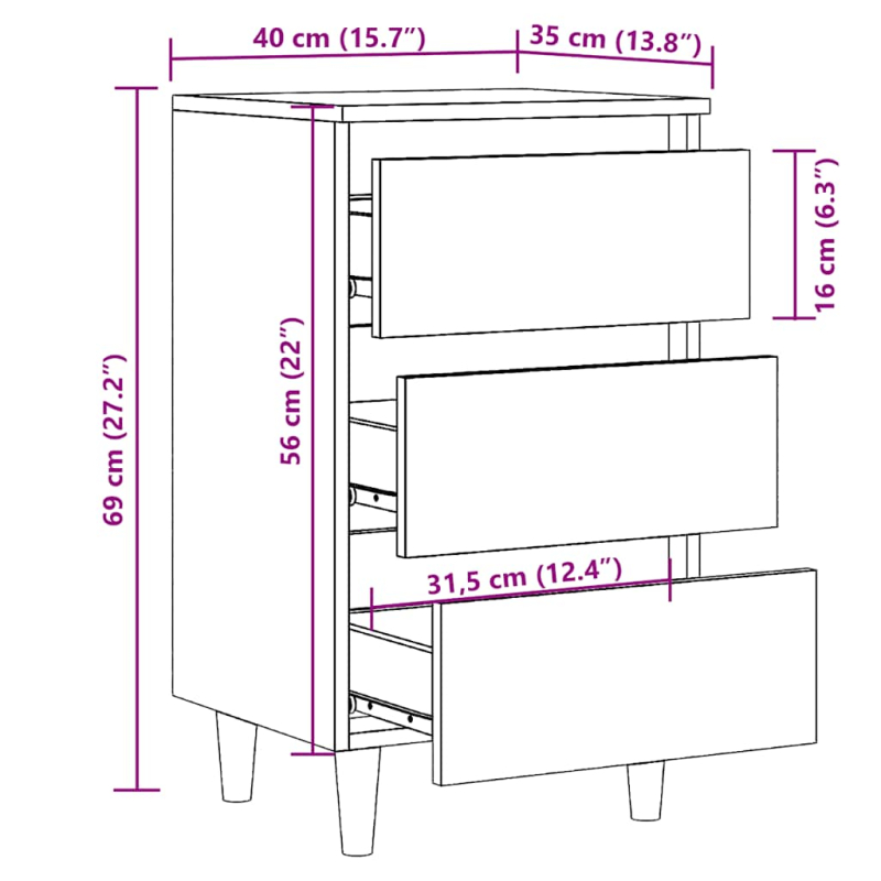 Nachttisch Artisan-Eiche 40x35x69 cm Holzwerkstoff