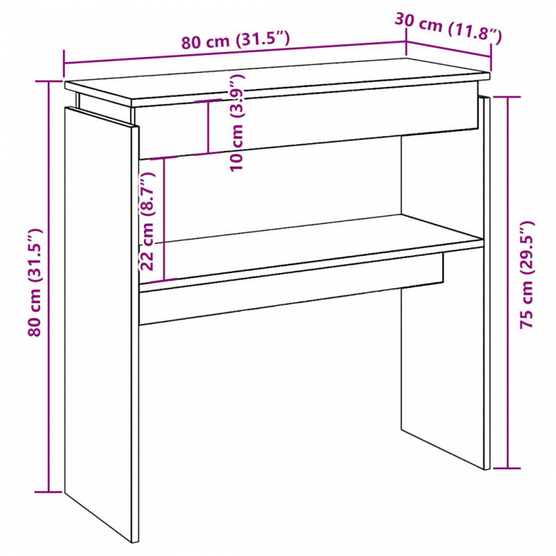 Konsolentisch Artisan-Eiche 80x30x80 cm Holzwerkstoff