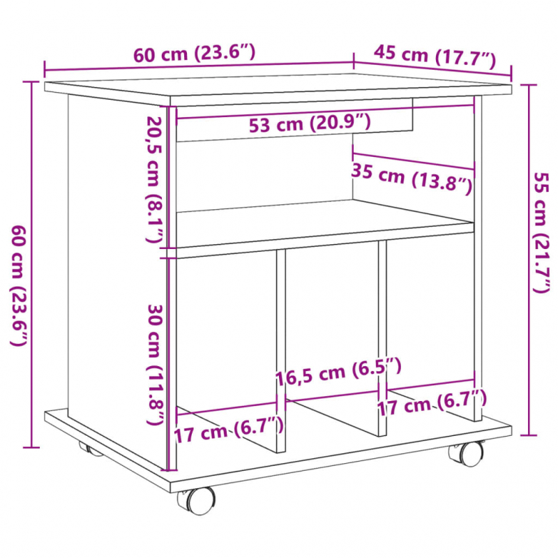 Rollcontainer Altholz-Optik 60x45x60 cm Holzwerkstoff