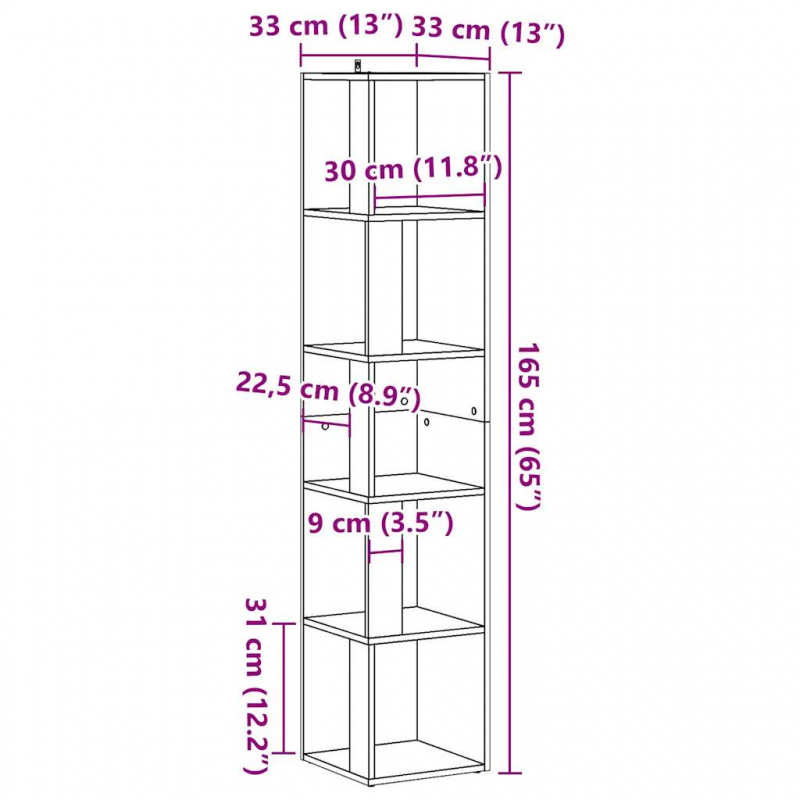 Eckregal Altholz-Optik 33x33x165 cm Holzwerkstoff