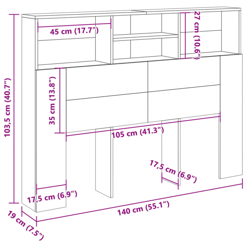 Kopfteil mit Stauraum Altholz-Optik 140x19x103,5 cm