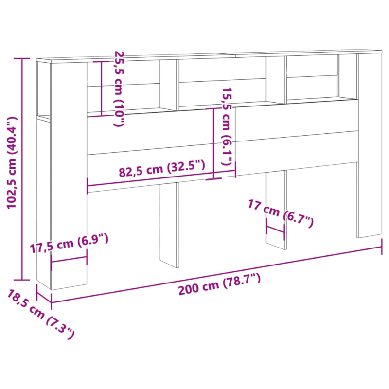 Bett-Kopfteil mit Ablagen Altholz-Optik 200x18,5x102,5 cm