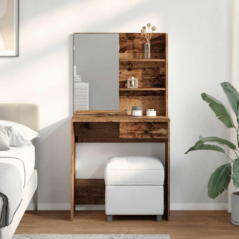 Schminktisch mit Spiegel Altholz-Optik 74,5x40x141 cm