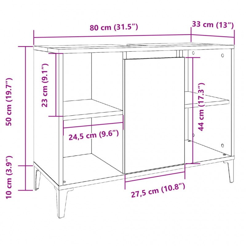 Waschbeckenunterschrank Artisan-Eiche 80x33x60 cm Holzwerkstoff