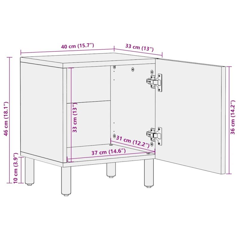 Nachttisch Braun 40x33x46 cm Massivholz Mango