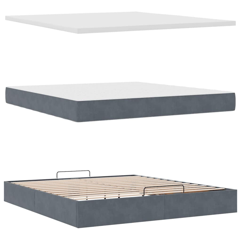 Ottoman-Bett mit Matratze & LEDs Dunkelgrau 160x200 cm Samt
