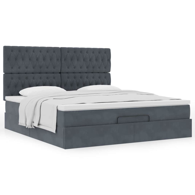 Ottoman-Bett mit Matratzen Dunkelgrau 160x200 cm Samt