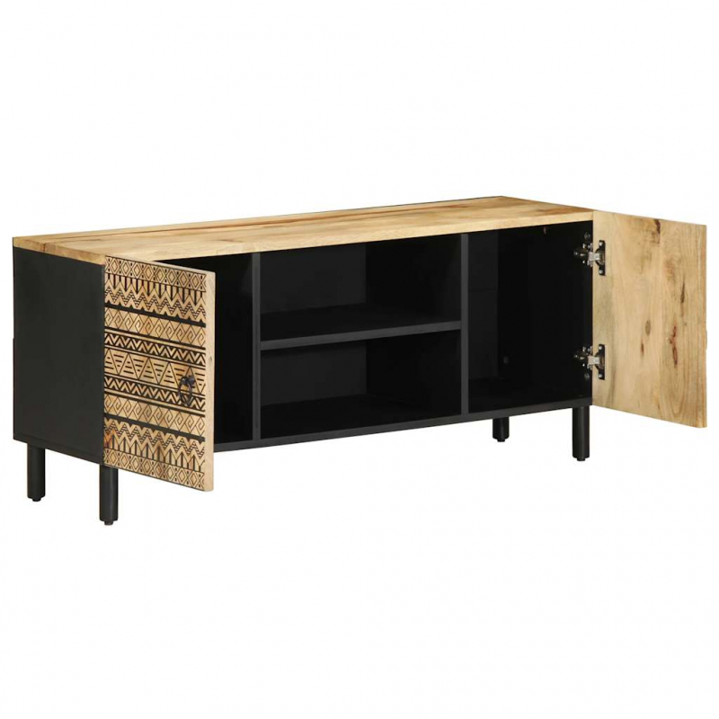 TV-Schrank Schwarz 105x33,5x46 cm Raues Mangoholz