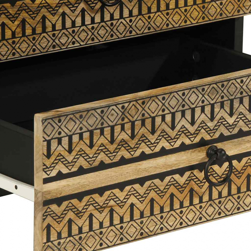 Nachttisch Schwarz 50x33x62 cm Raues Mangoholz