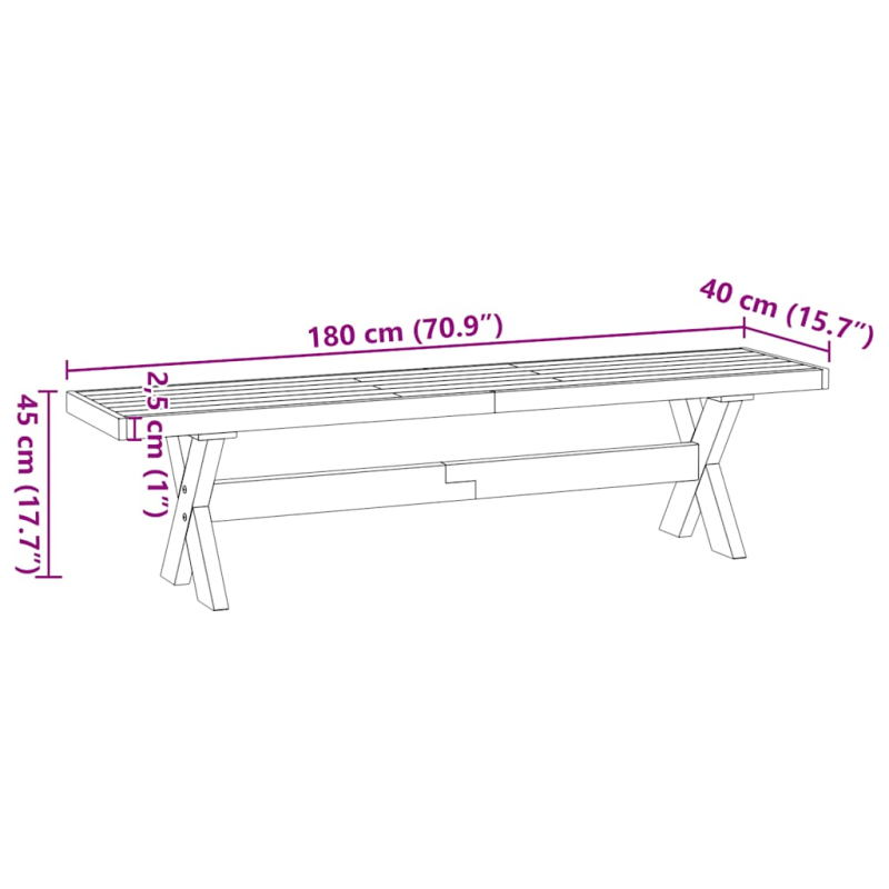 Esszimmerbank NOAIN X-Form-Beine 180x40x45 cm Massivholz Kiefer