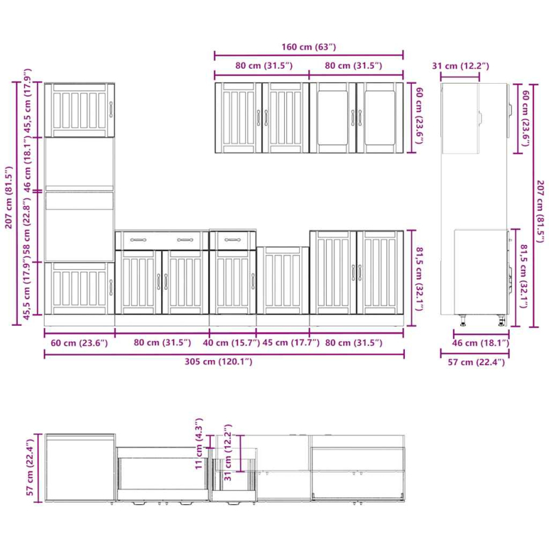 7-tlg. Küchenschrank-Set Kalmar Schwarz Holzwerkstoff