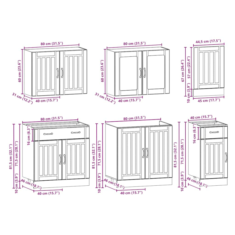 7-tlg. Küchenschrank-Set Kalmar Schwarz Holzwerkstoff