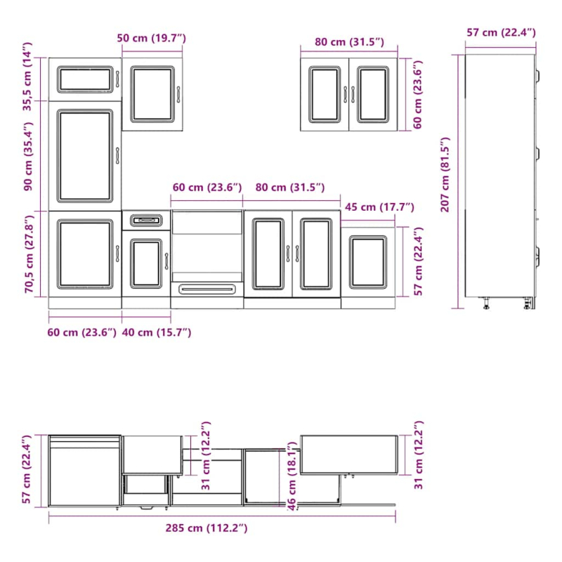 7-tlg. Küchenschrank-Set Kalmar Altholz-Optik Holzwerkstoff