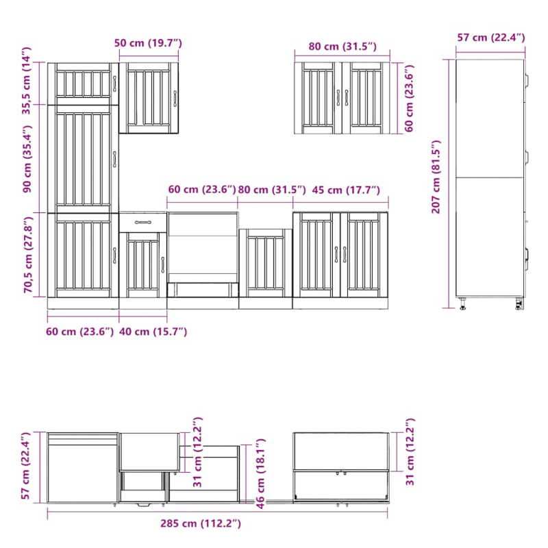 7-tlg. Küchenschrank-Set Braun Eichen-Optik Holzwerkstoff