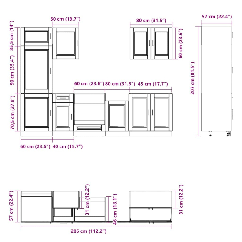 7-tlg. Küchenschrank-Set Braun Eichen-Optik Holzwerkstoff