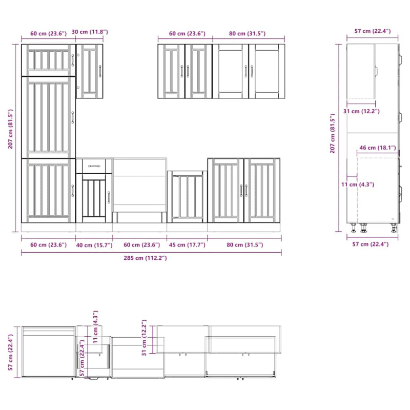 8-tlg. Küchenschrank-Set Kalmar Schwarz Holzwerkstoff