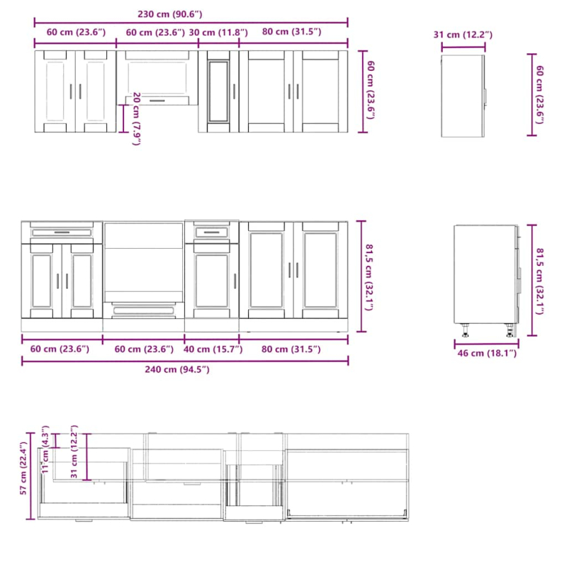 8-tlg. Küchenschrank-Set Braun Eichen-Optik Holzwerkstoff