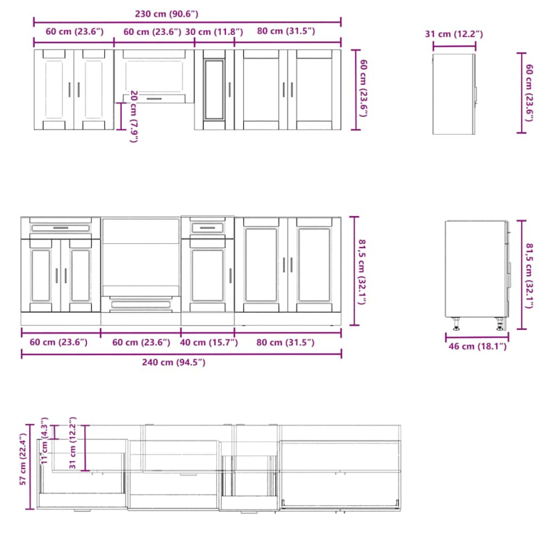 8-tlg. Küchenschrank-Set Kalmar Artisan-Eiche Holzwerkstoff