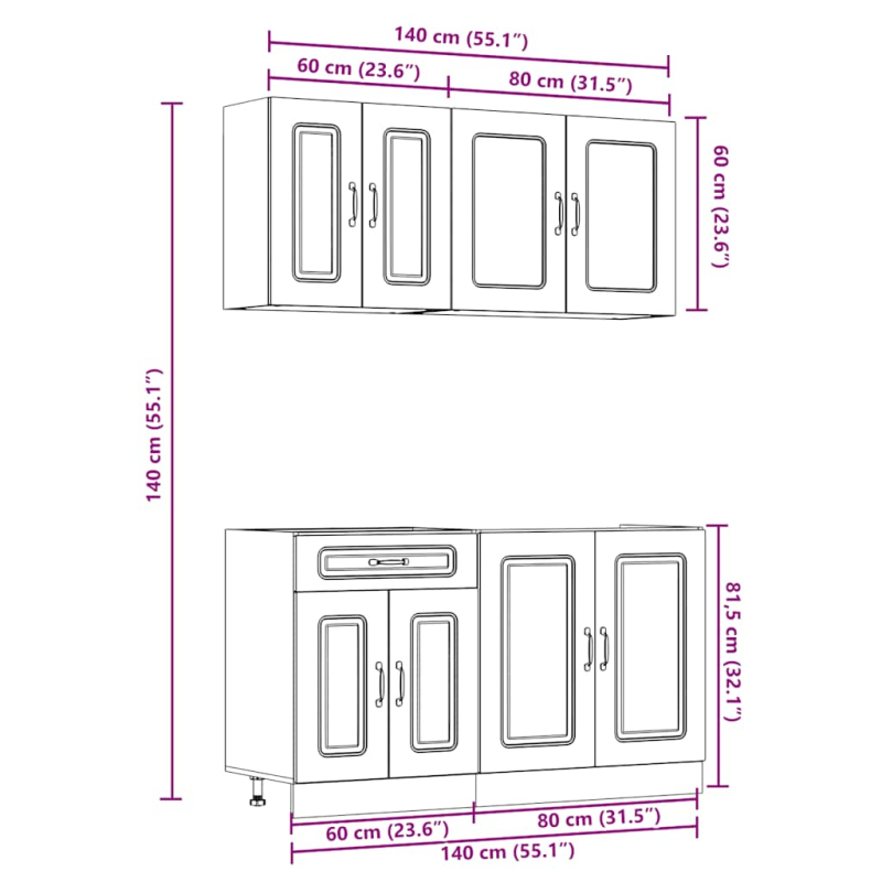 4-tlg. Küchenschrank-Set Kalmar Weiß Holzwerkstoff