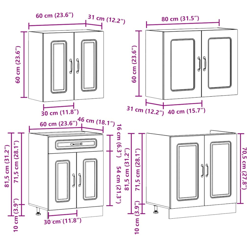 4-tlg. Küchenschrank-Set Kalmar Artisan-Eiche Holzwerkstoff